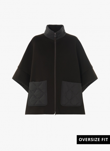 Brown wool and cashmere cape with quilted inserts