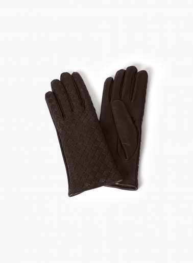 Brown nappa leather gloves with woven design