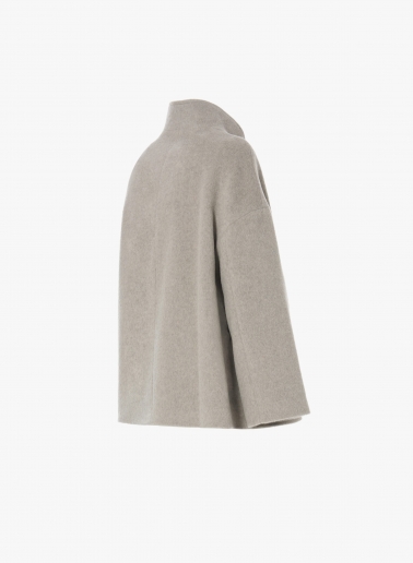 Short flared beige wool coat with high collar