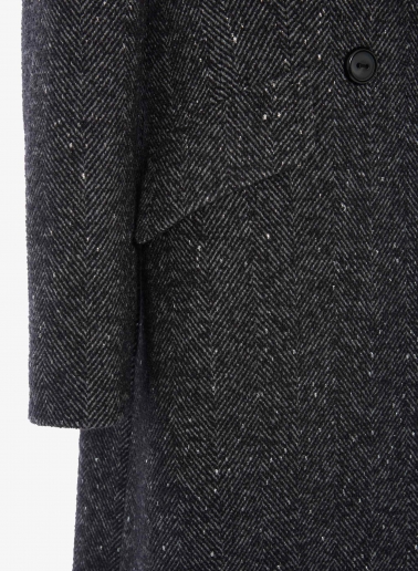 Maxi double breasted black frock coat with lurex micro pattern