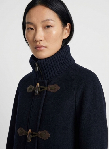 Blue pure wool parka with buckles