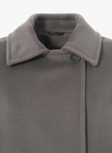 Dark taupe pure wool short coat with maxi dual use notch collar