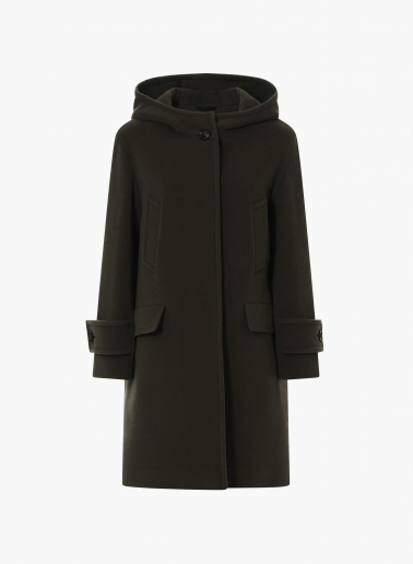 Hooded brown wool and cashmere parka with double pockets