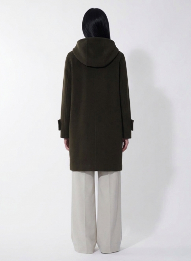 Hooded brown wool and cashmere parka with double pockets