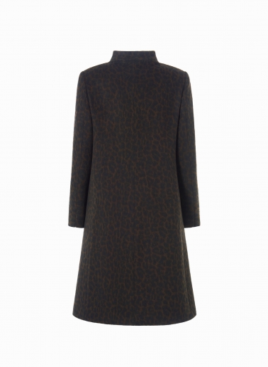 Brown coat with animal pattern and high stand up collar