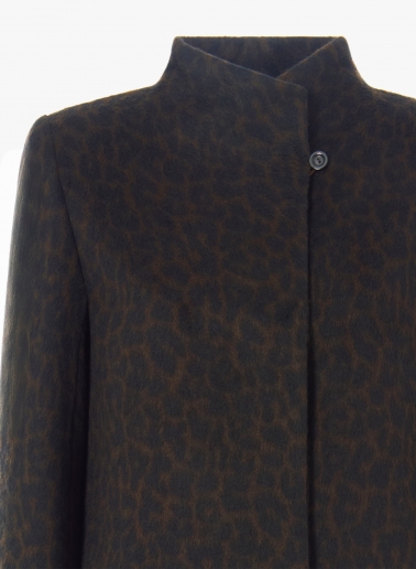 Brown coat with animal pattern and high stand up collar