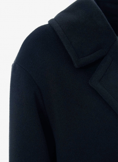 Blue double breasted pure wool coat with maxi notch collar