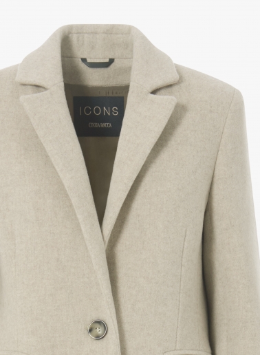 Maxi beige wool coat with masculine cut