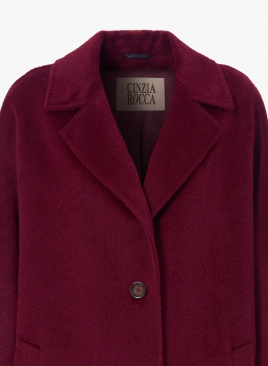 Maxi burgundy coat in alpaca and wool