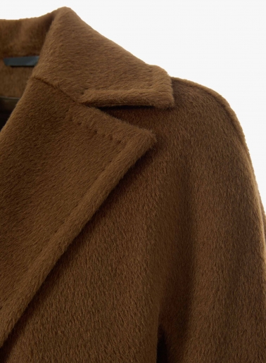 Tobacco colour double breasted coat in alpaca and wool