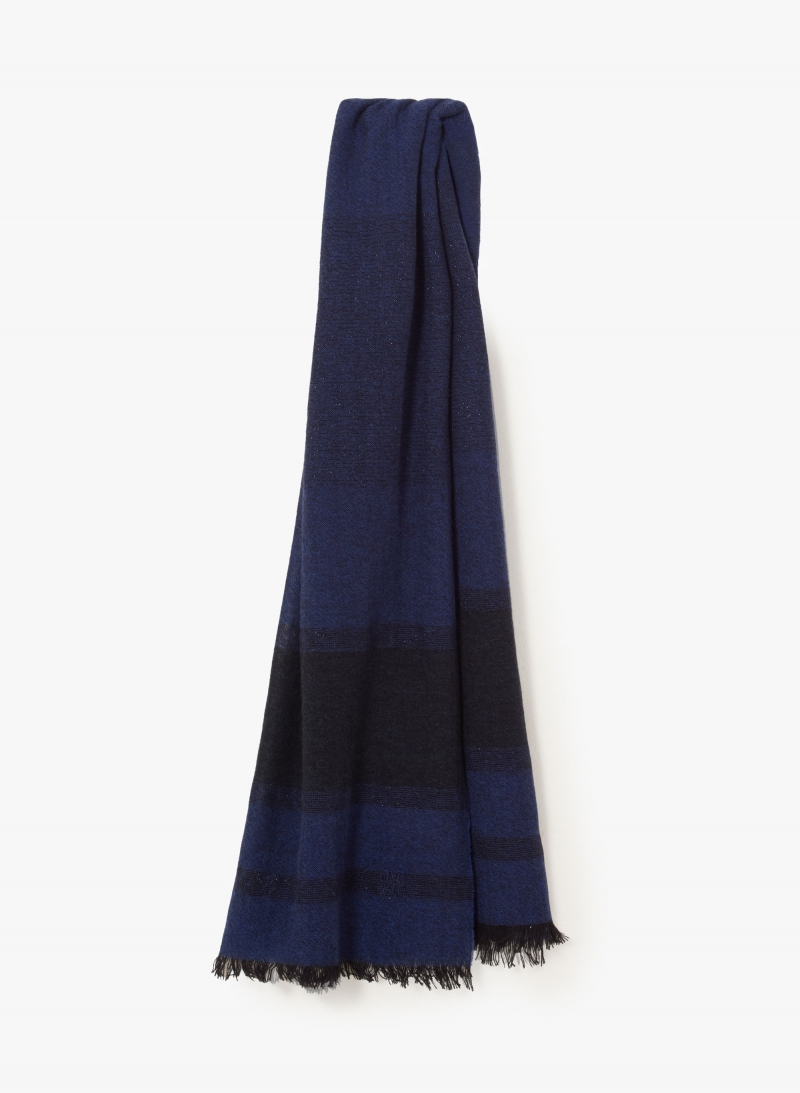 Maxi blue cashmere scarf with lurex details