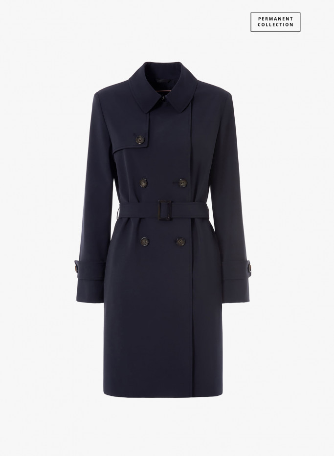 Satin tech double breasted blue trench coat | Cinzia Rocca