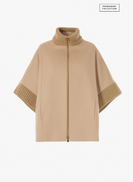 Light camel wool cape with knit inserts | Cinzia Rocca