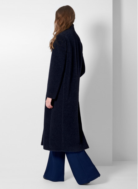 Long blue wool and alpaca coat with inverted notch collar