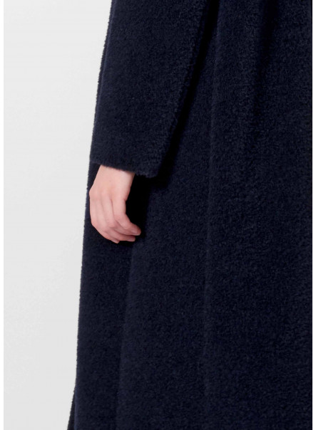 Long blue wool and alpaca coat with inverted notch collar