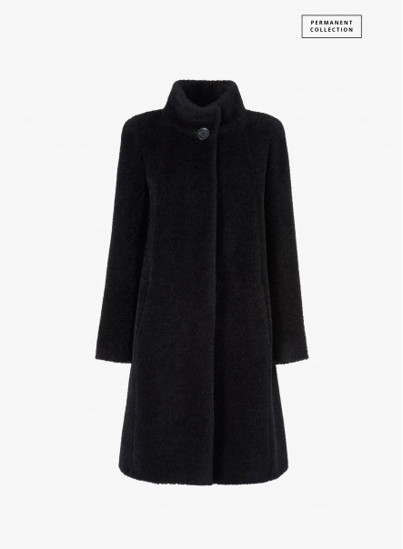 Flared black wool and alpaca coat