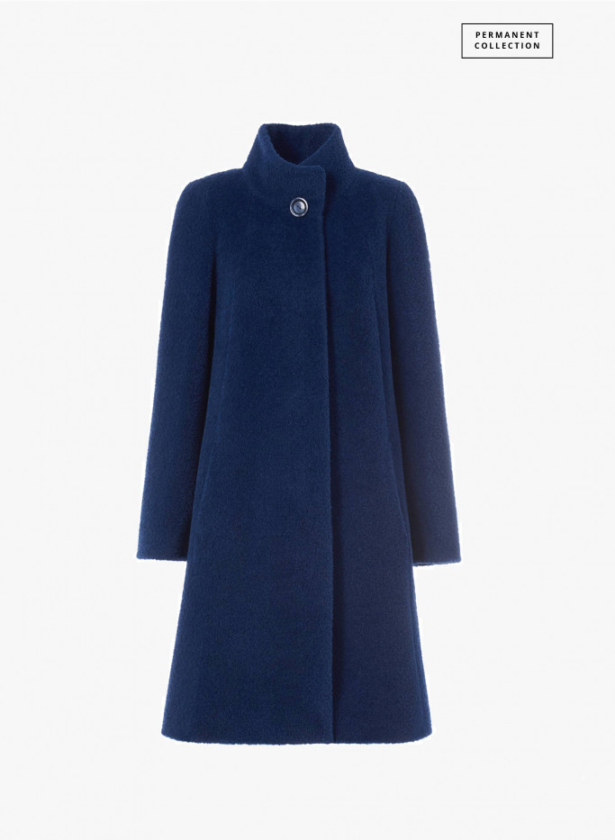 Flared cornflower blue wool and alpaca coat
