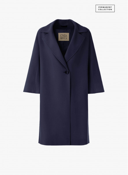 Assymetrical blue overcoat in comfort wool