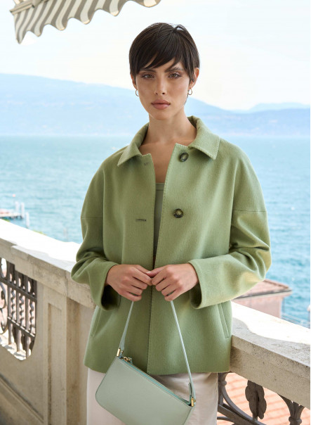 Green cashmere and wool jacket with shirt collar