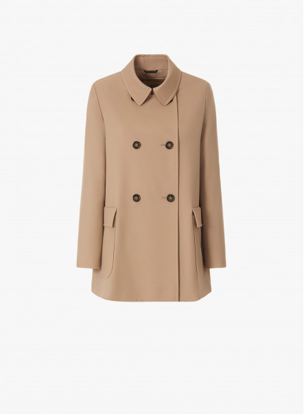 Double breasted beige wool jacket with shirt collar | Cinzia Rocca