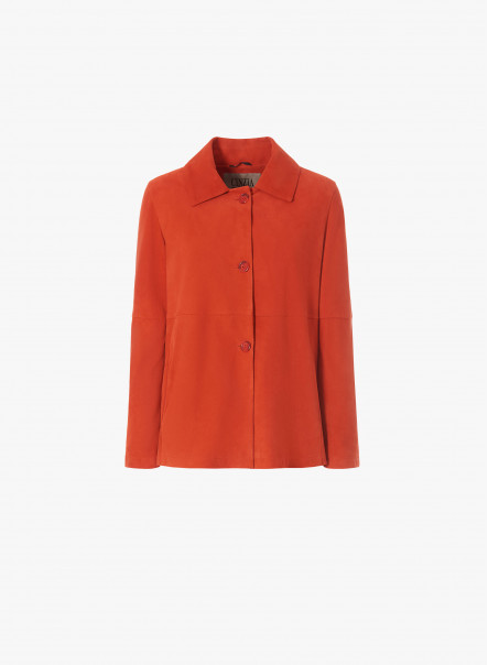 Coral color suede jacket with shirt collar | Cinzia Rocca