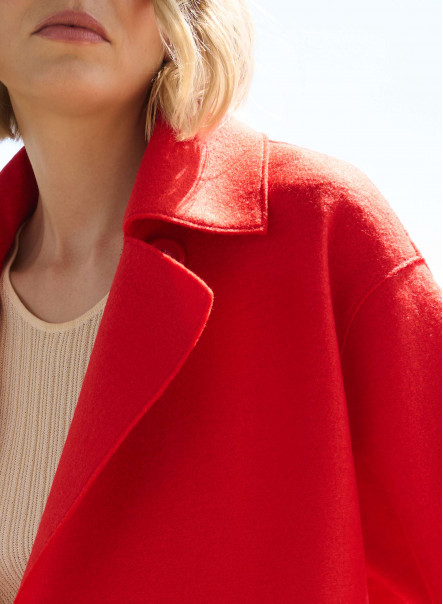 Coral color boiled wool overcoat