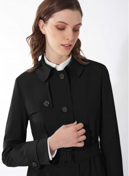 Rainproof tech taffeta black trench coat