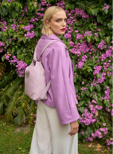 Lilac color backpack in genuine leather