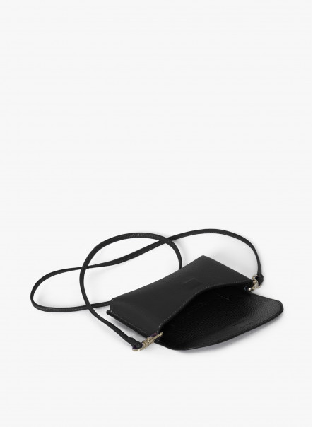 Black crossbody phone bag in genuine leather
