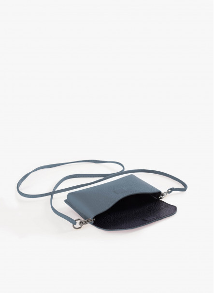 Sky blu crossbody phone bag in genuine leather
