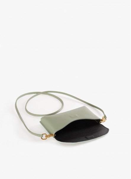 Aqua green crossbody phone bag in genuine leather
