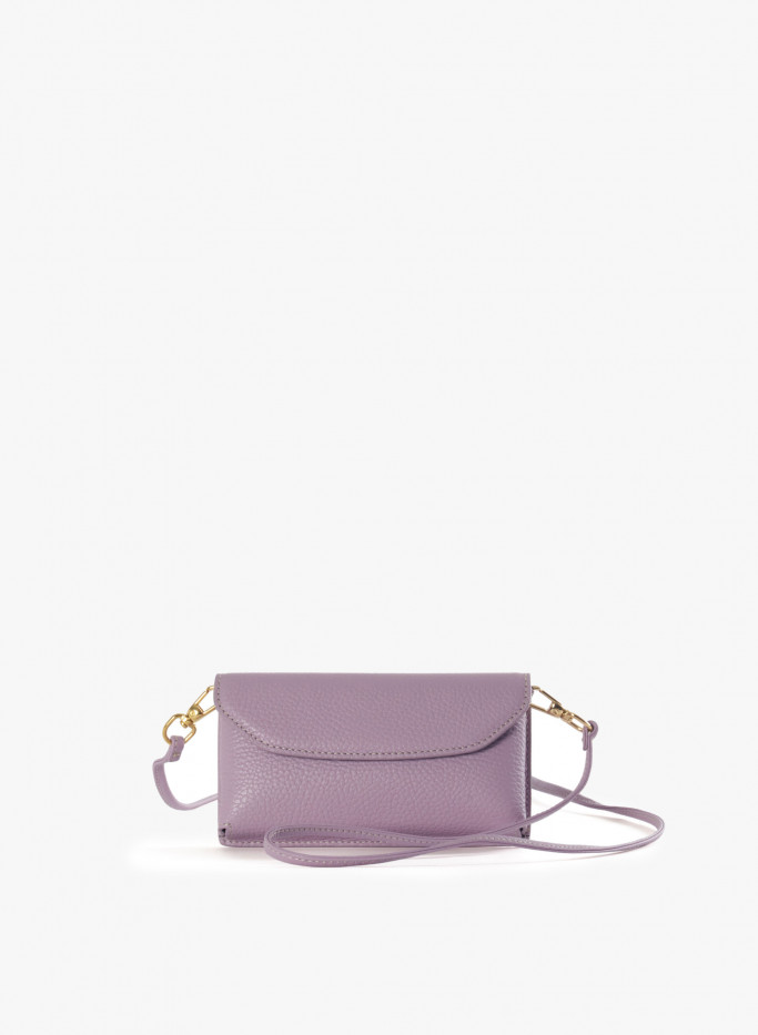 Lilac color crossbody phone bag in genuine leather