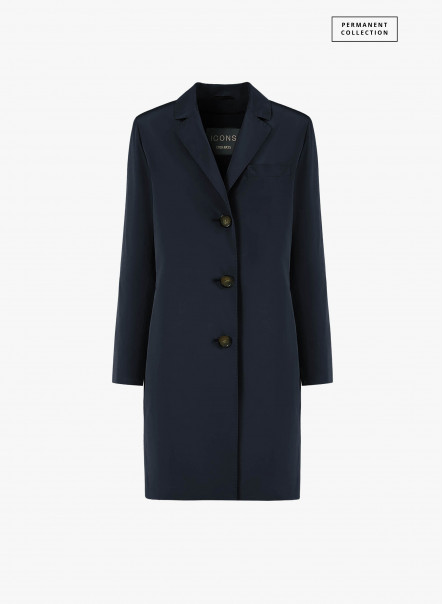 Rainproof technical nylon blue overcoat