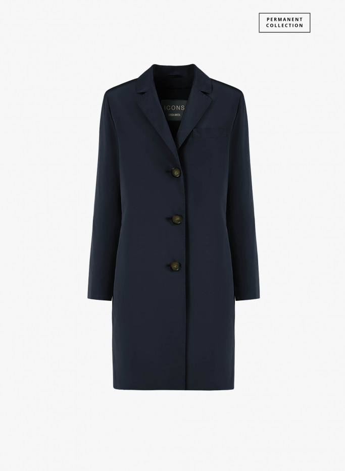 Rainproof technical nylon blue overcoat