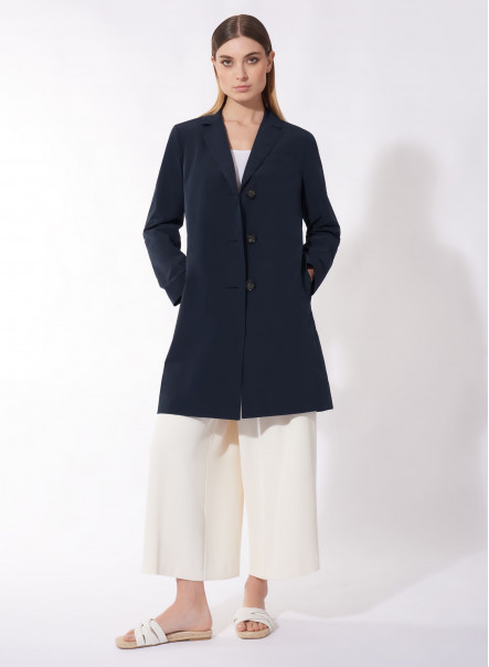 Rainproof technical nylon blue overcoat