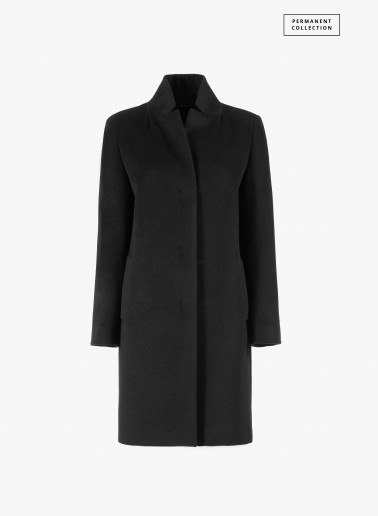 Black pure wool coat with inverted notch collar