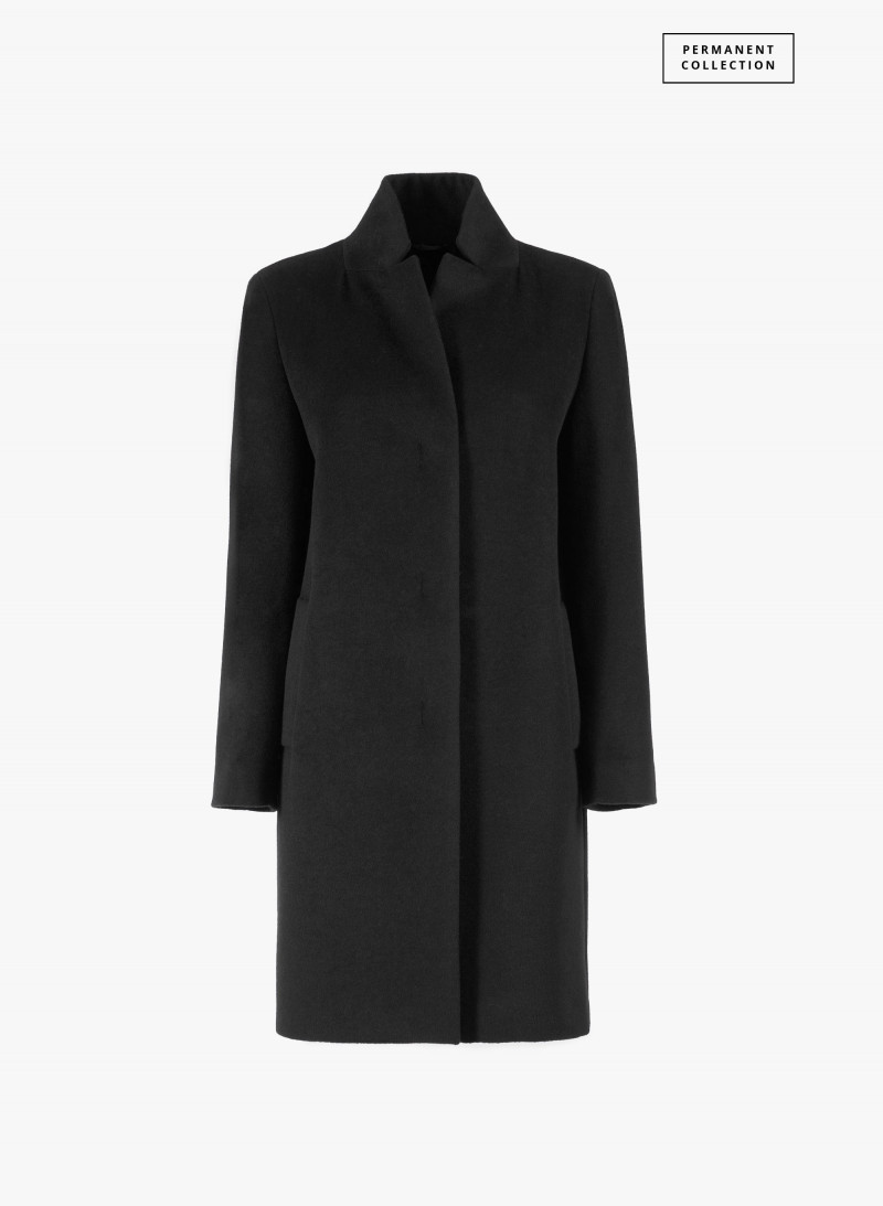 Black pure wool coat with inverted notch collar