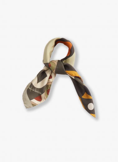 Small green silk twill scarf with geometric pattern