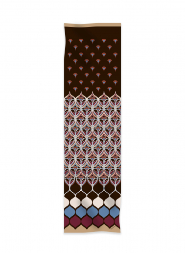 Brown silk scarf with geometric floral pattern
