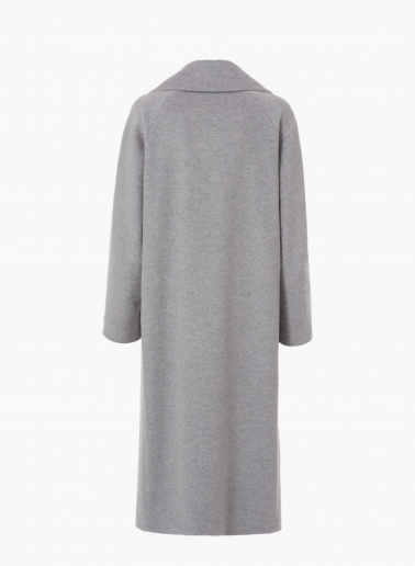 Long double breasted light grey pure wool coat