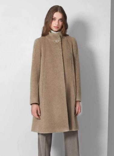 Flared dark beige wool and alpaca coat