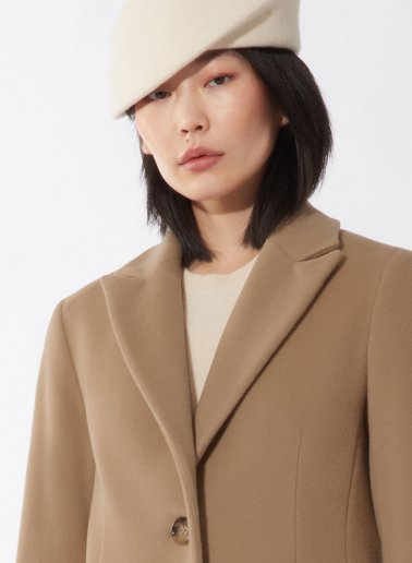Maxi light camel wool and cashmere masculine coat