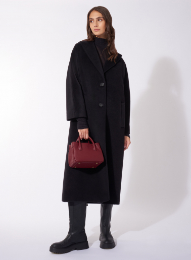 Oversized black pure wool maxi coat
