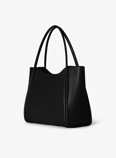 Black genuine leather shopper bag