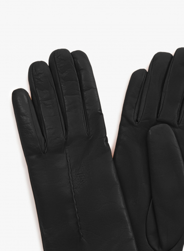 Black nappa leather gloves with top stitches