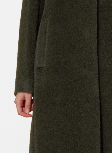 Maxi military green wool and alpaca coat with inverted notch collar