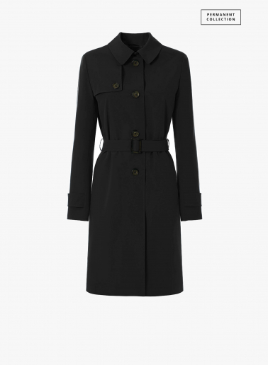 Rainproof tech taffeta black trench coat