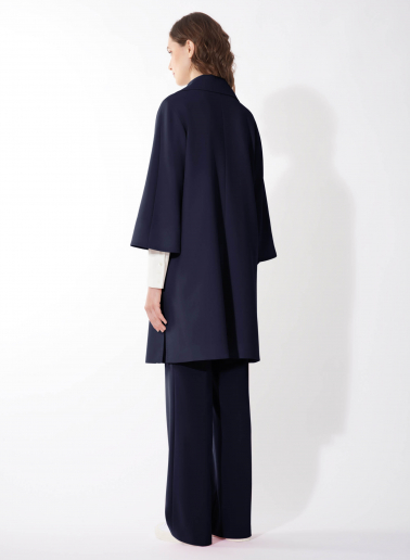Assymetrical blue overcoat in comfort wool