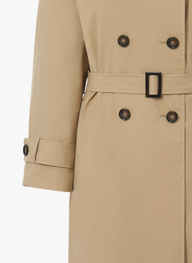 Oversized double breasted camel trench coat in rainproof technical fabric