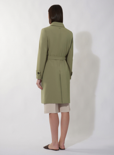 Single breasted military green trench coat in technical fabric with h